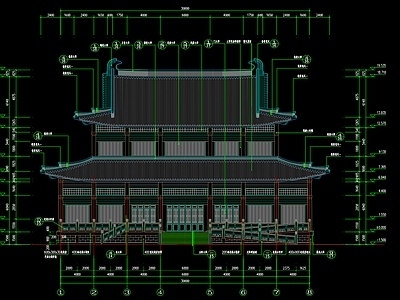 中式禅意古建 唐风古建 唐代歇山建筑 古建筑 大雄宝殿 寺庙 施工图 古建