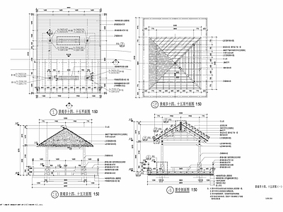 现代亭子 四角亭 施工图