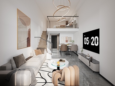 现代奶油公寓 复式公寓 loft 跃层公寓 客餐厅 卧室