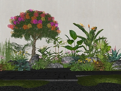 植物组合 植物花草花镜组团 造型三角梅 庭院景观小品 绿植堆