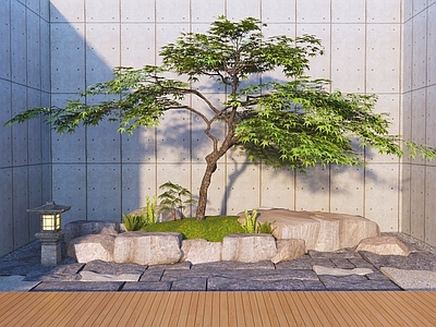 新中式日式庭院小品 景石天井庭院 日式石头庭院 七月合作社庭院 庭院景石造景 下沉庭院景观