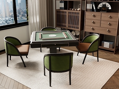 新中式禅意其他桌子 新中式麻将桌椅 棋牌室桌椅 娱乐桌椅 博古架 麻将