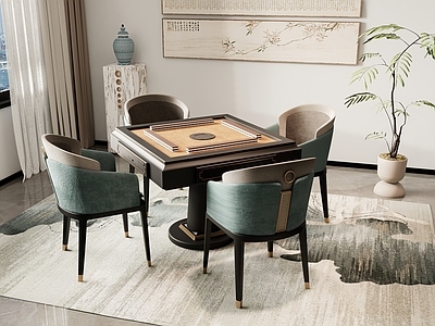 新中式禅意其他桌子 新中式麻将桌椅 棋牌室桌椅 娱乐桌椅 花架 装饰画