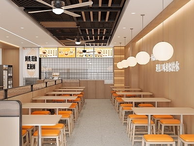 现代简约快餐店 原木风餐厅 路边快餐店 食堂窗口 简约快餐店