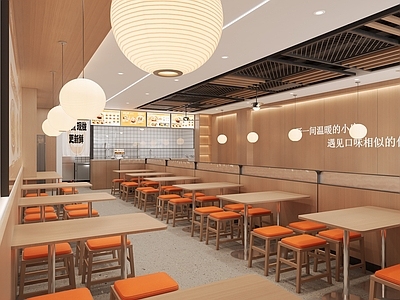 现代简约快餐店 原木风餐厅 路边快餐店 食堂窗口 简约快餐店