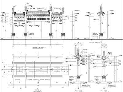 中式古建 门楼 牌坊 牌楼 古建大门 仿古建筑 施工图 古建