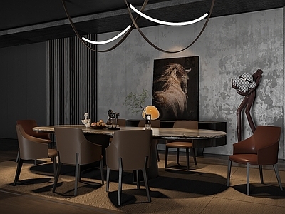 意式现代家居餐厅 minotti 餐桌椅 吊灯 边柜