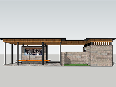 现代新中式驿站 休闲驿站 现代廊架 块石景墙 乡土材料