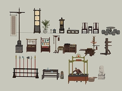 中式其他小品 古风场景摆件 古代构件 古镇古城场景构件 古代旗杆 兵器