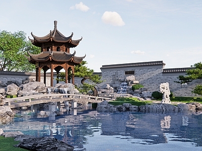 中式园林庭院景观 枯山水景观 苏式园林 庭院花园 拙政园 庭院 阁楼 廊桥