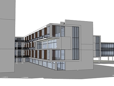 现代极简学校建筑 教学楼学校 建筑群