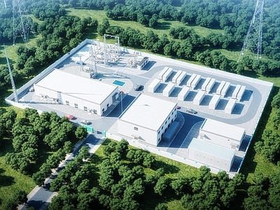 现代厂房 现代变电所电厂 现代升压站电厂 鸟瞰建筑
