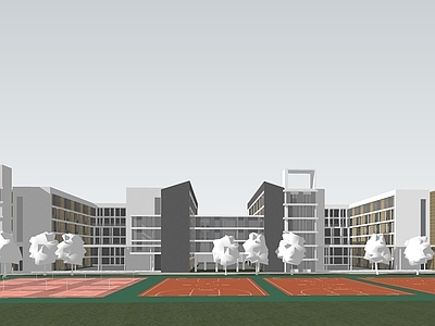 现代极简学校建筑 学校操场 教学楼学校 建筑群 学生宿舍