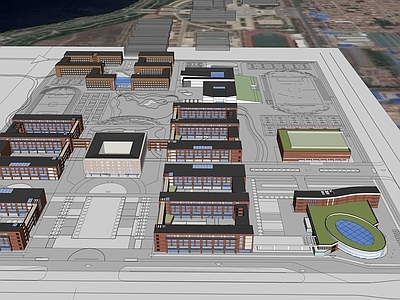 欧式新中式学校建筑 学校操场 教学楼学校 高中规划 高中教学楼