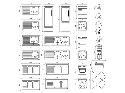 现代厨房设施 厨具设备 厨房用具 厨房家电 烹饪设备 厨房器具 施工图
