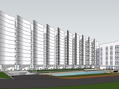 现代多层住宅 参数化立面 多层公寓 学生公寓 泳池景观