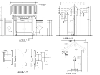 中式新中式古建 古建门头 古建大门 仿古建筑 川派四合院大门 施工图 古建