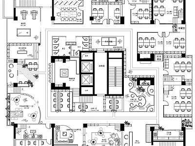 现代整体办公空间 办公 众创空间 平面图