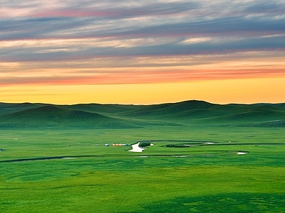 现代风景 夕阳 农田 花园 草原