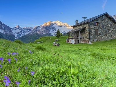 现代风景 山 花园 农田 白天 雪景