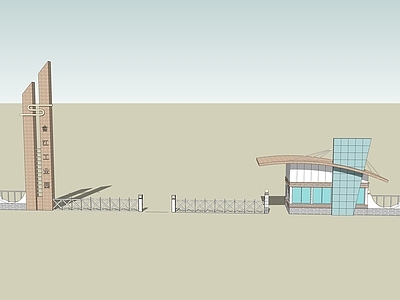 现代其他工业建筑 现代工业园区大门 保安亭 大门