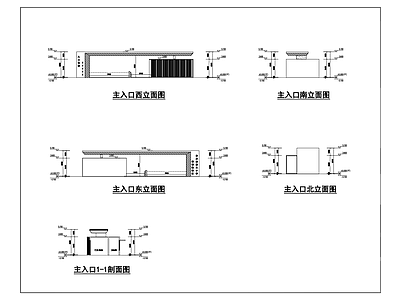现代新中式门卫室建筑 学校入口大门 入口大门 居住区入口大门 入口建筑 小学入口 施工图