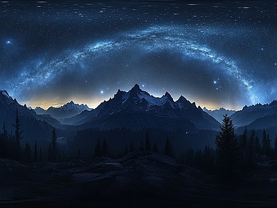 现代天空HDR 夜景星空极光全景