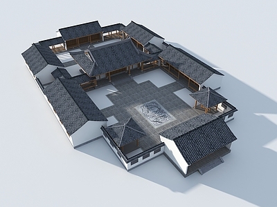 新中式中式古建 中式四合院 中式民居合院