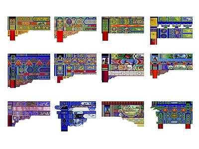 新中式中式挂件 中式建筑 墙饰挂件图标 斗拱 建筑构 榫卯