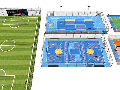 现代体育公园 趣味球场集合 篮球场足球场羽毛