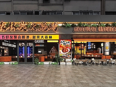 现代工业门头 餐饮门头 现代门头门面 烧烤店门头 烤肉店门头 广告灯箱