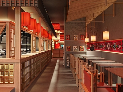 现代原木中餐厅 东北铁锅炖 火锅店 中餐厅