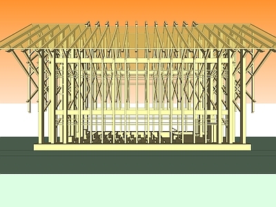 原木简约教堂建筑 原木教堂 木架礼堂