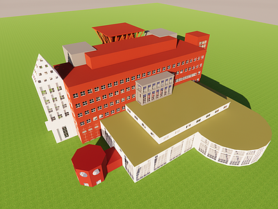 北欧简欧学校建筑 教学楼学校 学校活动室