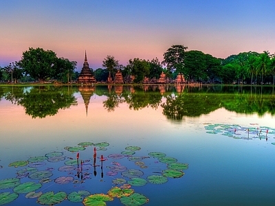 现代风景 湖边风景 白天 夕阳