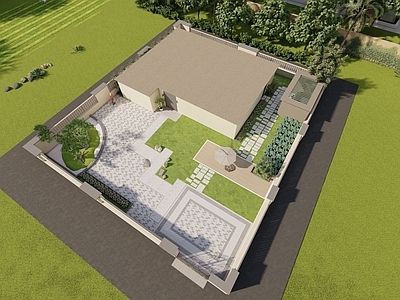 现代乡村庭院 庭院 现代 简约 草坪