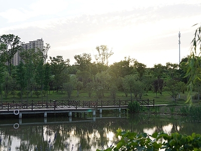 现代城市外景 外景公园木桥