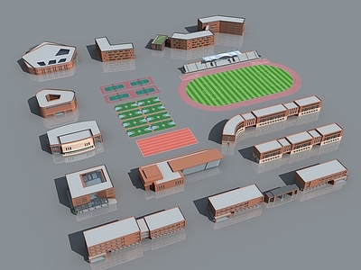 现代学校建筑 学校操场 教学楼学校 学校 体育场 图书馆