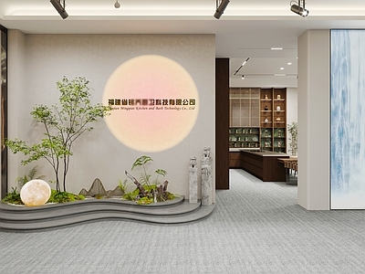 现代新中式台阶 室内造景 园林小品 灌木 花草 庭院景观