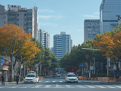 现代街道外景 城市白天街道外景