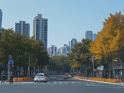 现代街道外景 城市白天街道外景