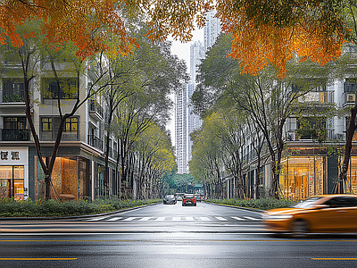 现代街道外景 城市白天街道外景