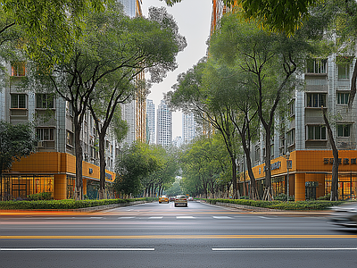 现代街道外景 城市白天街道外景