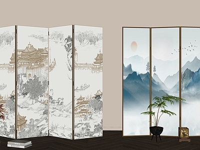 新中式禅意屏风 新中式屏风隔断 竹质屏风 木屏风 可折叠屏风 装饰画屏风隔断