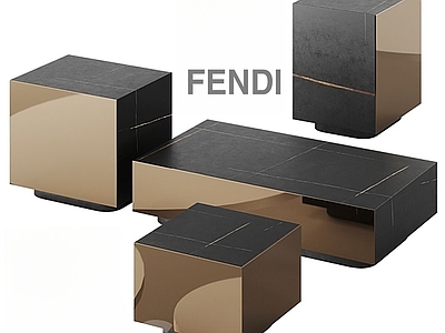 现代轻奢茶几 Fendi 金属茶几 大理石茶几 方形茶几 茶几组合