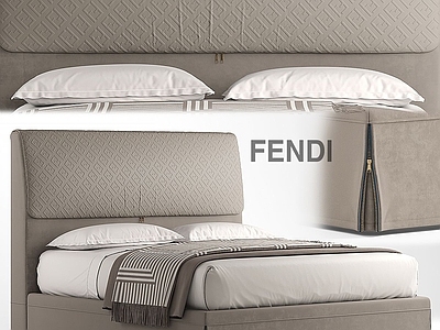 现代轻奢双人床 Fendi 主卧床 布艺床 地台床