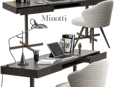 意式轻奢书桌椅 minotti 电脑桌 书桌摆件 成品书桌