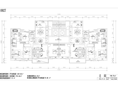 现代住宅楼建筑 T2户型 185㎡ 施工图