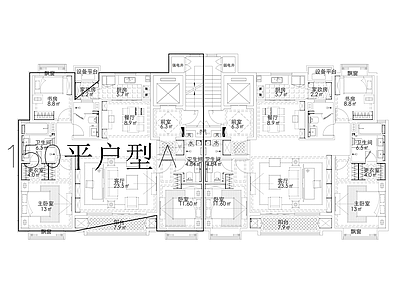 现代住宅楼建筑 小高层户型T2 142㎡ 施工图