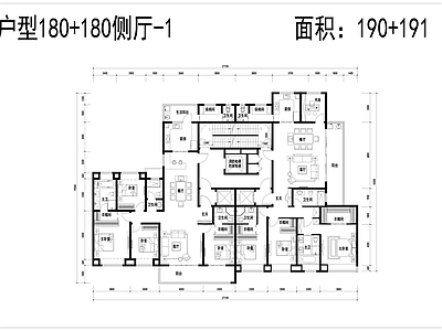 现代住宅楼建筑 侧厅大面积户型 180＋180㎡ 140＋140㎡ 施工图